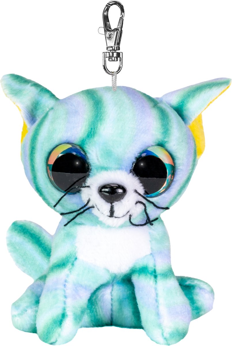 Lumo Stars pluche sleutelhanger kat Clover turquoise wit 8,5cm.