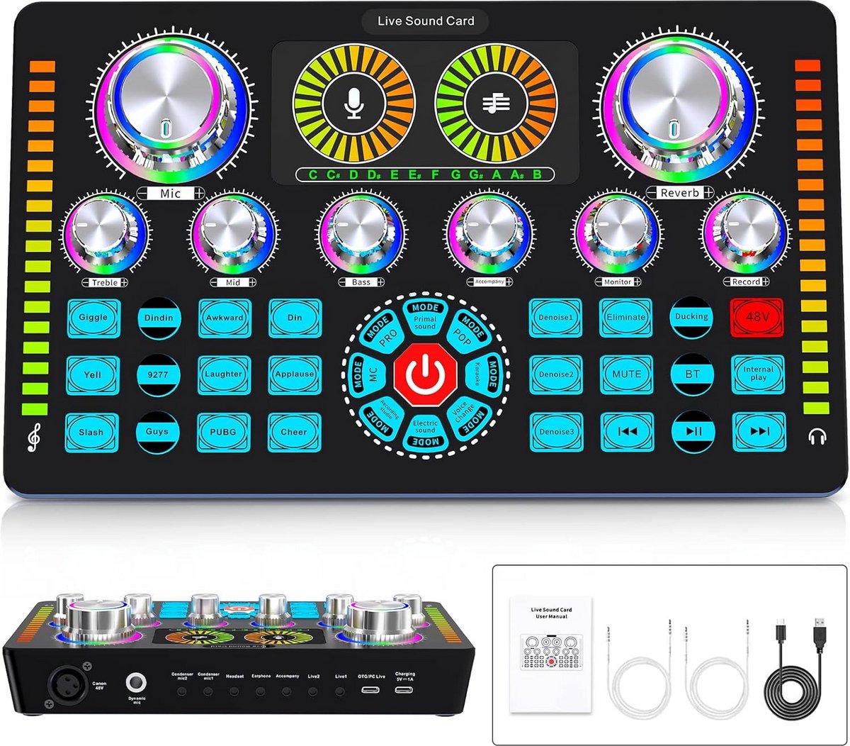 Professionele Audio Mixer Podcast Geluidskaart met Bluetooth en 48V Fantoomvoeding