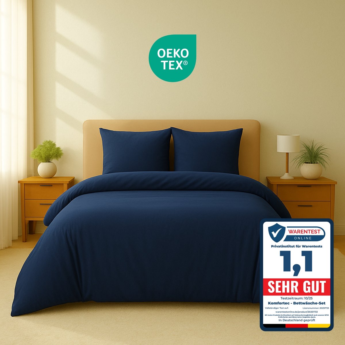 Komfortec Premium Dekbedovertrek 240x220 cm + 2x Kussensloop 40x80 cm - Geborsteld 100% Polyester Microvezel 90 g/m² - 3-Delige Superzachte Beddengoedset - Blauw