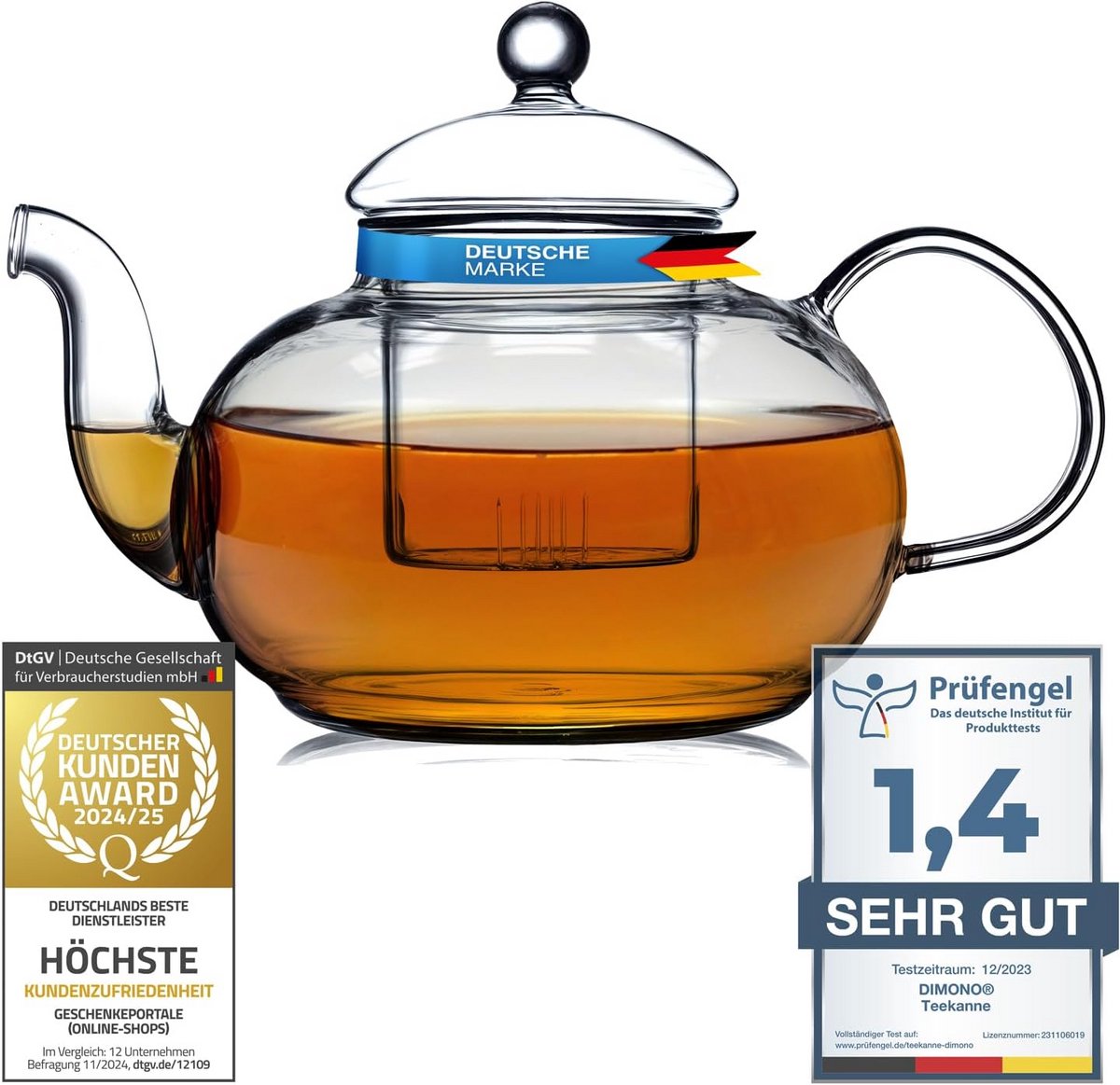 Mondgeblazen Glazen Theepot met Inzetfilter 1500ml - Hittebestendig Borosilicaatglas