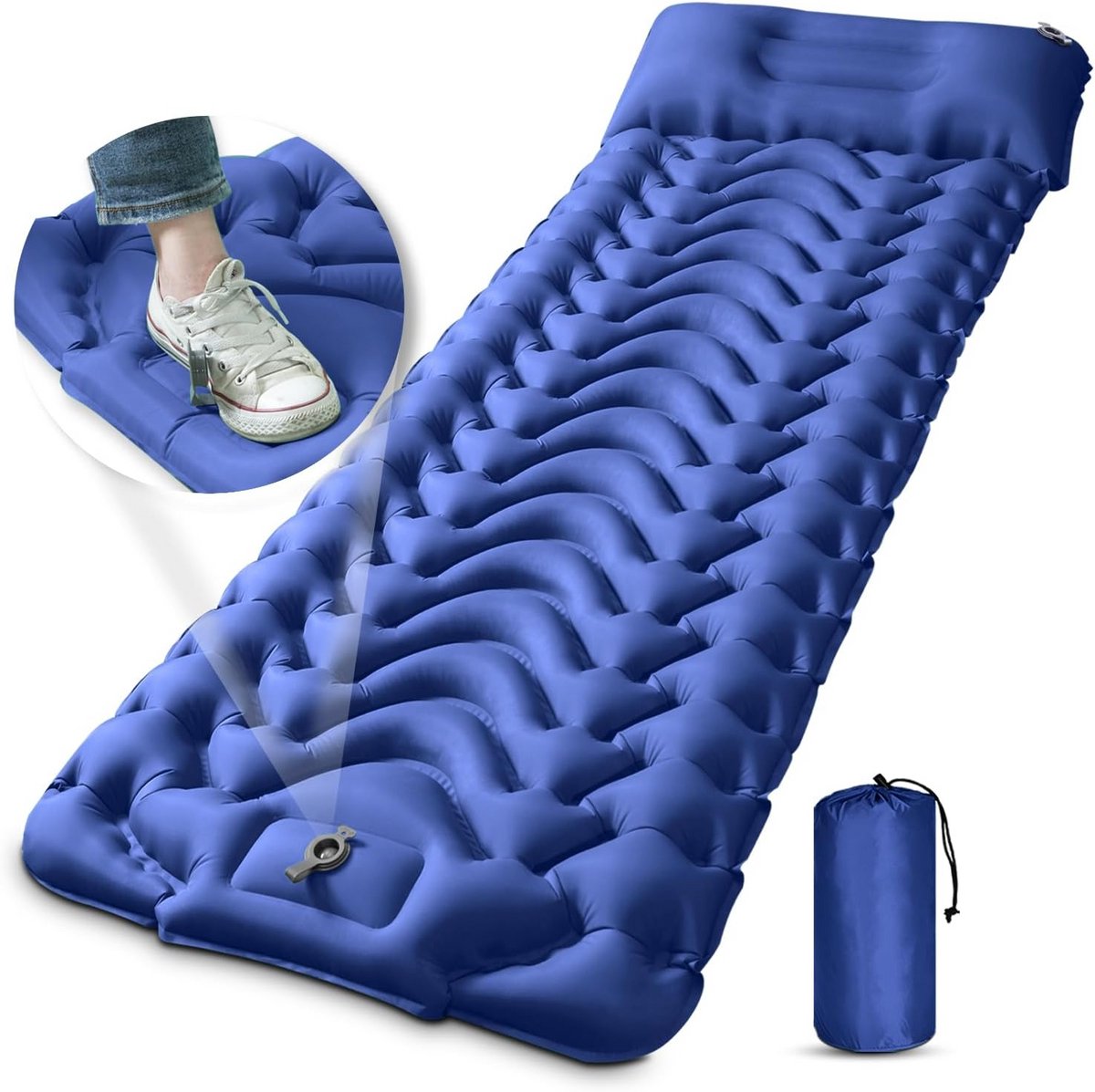 Slaapmat 4 Inch Opblaasbaar Camping Ultralight Kussen Voetpomp Rugzakken Wandelen Tent