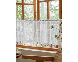 Kantgordijnen Kort Landelijke Stijl Bloemenpatroon Bistrogordijn Lichtfilterend Wit 45x100 cm