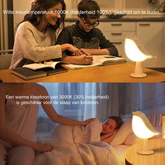 1 stuk - Decoratieve lamp - Magpie aromatherapie LED-lamp - Geschikt voor naast het bed in de slaapkamer - Vogel nachtlampje - Oplaadbaar met touchscreen - Drie instelbare helderheidsniveaus - Esdoornhoutkleur - Inclusief afstandsbediening — afbeelding 2