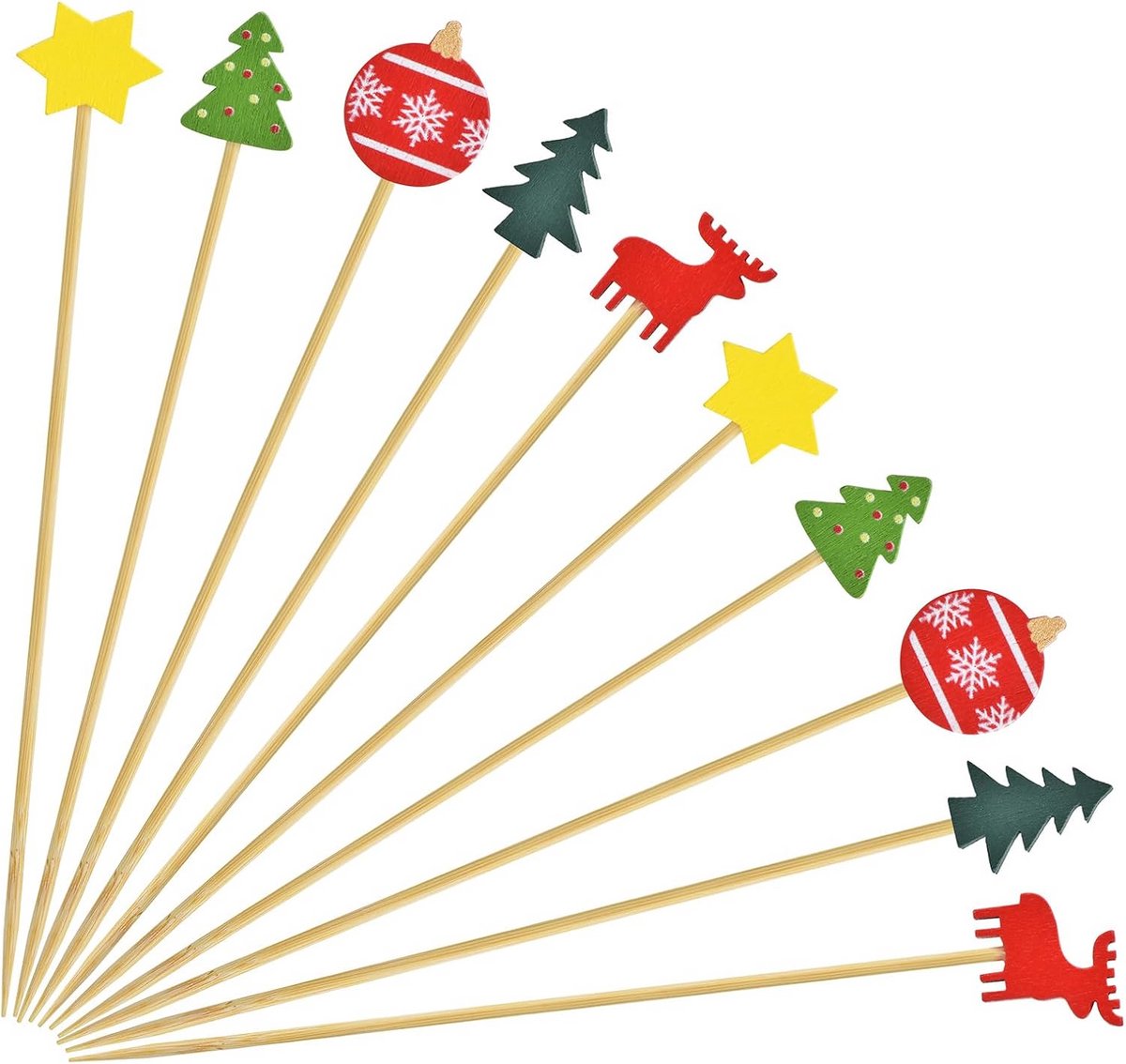 Kerst Cocktailprikkers 100 stuks 11 cm - Smaakvolle Decoratieve Prikkers voor Hapjes en Tussendoortjes