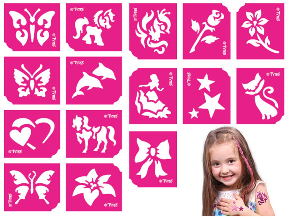 Sjabloonset voor Meisjes - 15 Stuks voor Glittertattoos en Schmink 1 Stuks [TY50106]