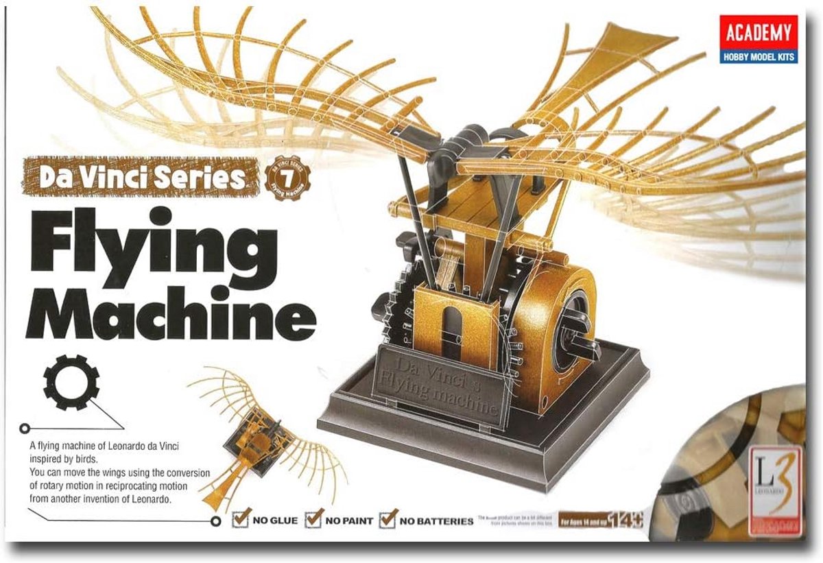 Modelbouwset - vliegmachine, constructiebouwsel, DaVinci ontwerp, verschillende onderdelen