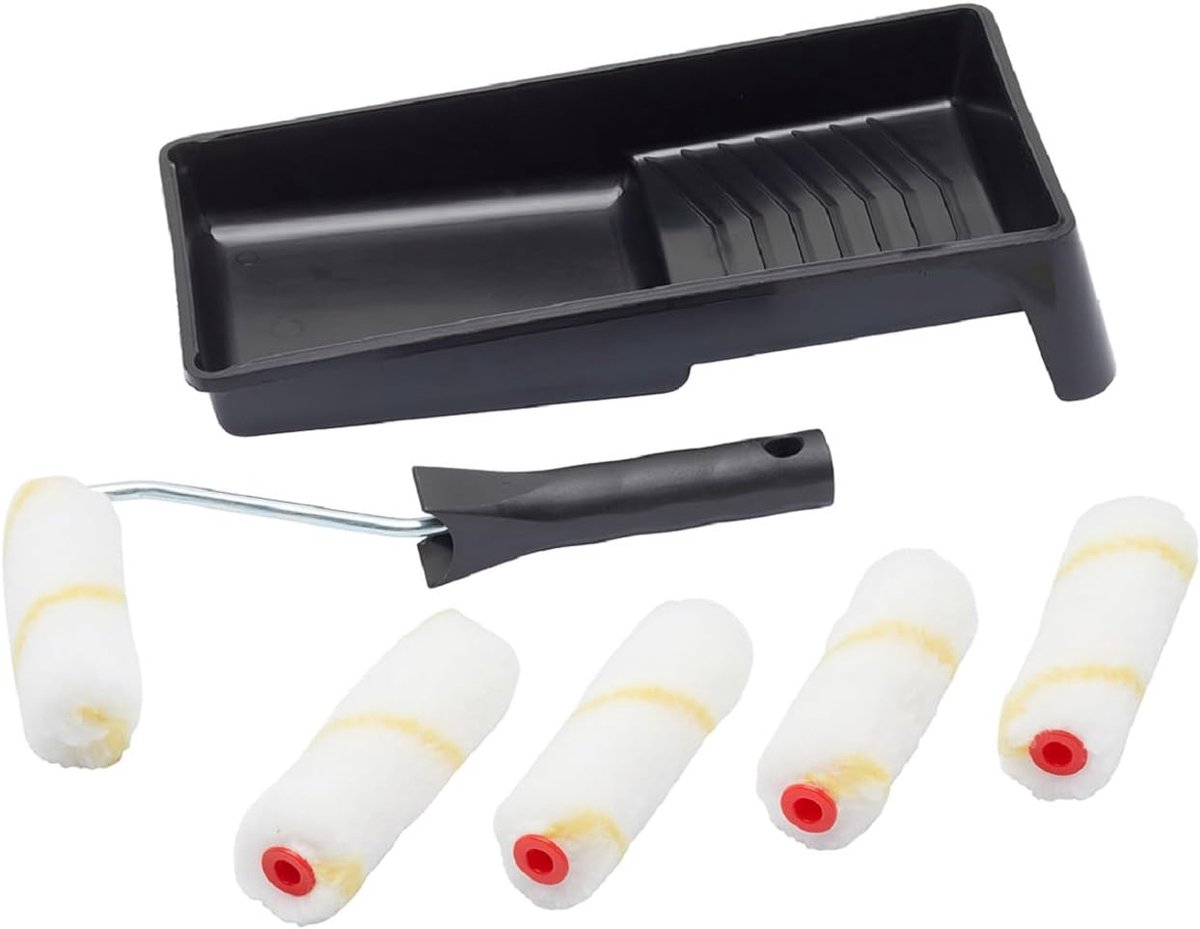 Imperatoris - Verfrollers Schuim - Sponsrollers voor Kinderen en Hobby - Voor Acrylverf en Stencils - Schilderen - 7 Stuks - 100 mm Rollenset - Rol en Lade - Zwart