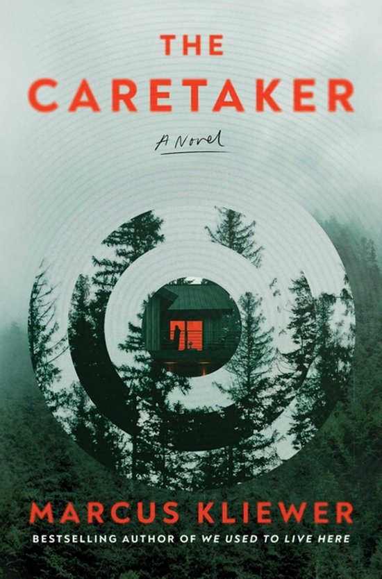 Boekomslag van 'The Caretaker' met de titel in rode letters, een silhouet van een huisje in een bos, en de naam Marcus Kliewer.