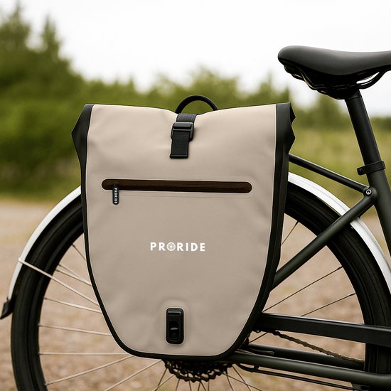 Enkele Fietstas Proride - 100% Waterdicht - 28 Liter - Pakaftas Elektrische Fietsen - Schoudertas - Inclusief Schouderband en Laptophoes - Bagagedrager - Reflector - Magnetische sluiting - Beige van Merkloos — afbeelding 5