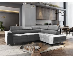 Hoekbank Junior Rechts - Hoeksalon met slaapfunctie en opbergruimte - Hoekzetel met bed Grijs structuurstof