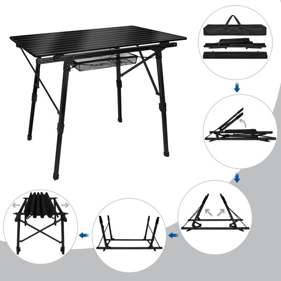 Aufun Kampeertafel Klaptafel 90x52x45cm - Opvouwbare Tafel met Aluminium Frame - Voor Kamperen en Balkon - Zwart — afbeelding 2