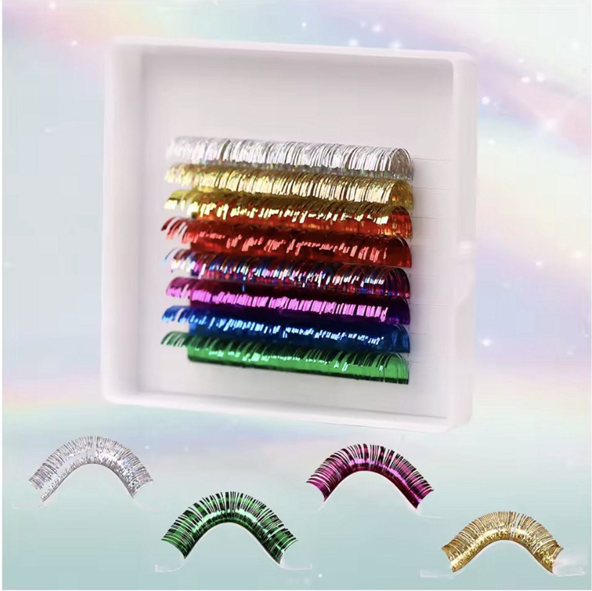 Glitter wimperextensions 8 kleuren in 1 doosje C krul lengte 14mm - nepwimpers - partylook - carnaval - make up