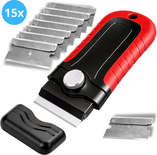 Kitian Glasschraper - Glaskrabber met 15 Mesjes en Ergonomisch Handvat - Inductie Beschermer - Keramische/ Inductie Kookplaat Reiniger - Kookplaat Schraper