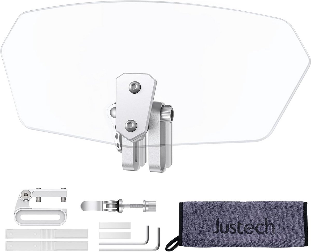 Motorfiets Windscherm Verlenging Spoiler met Verstelbare Clip Universele Verlenger voor Motorfietsen -Transparant met Zilveren Beuge