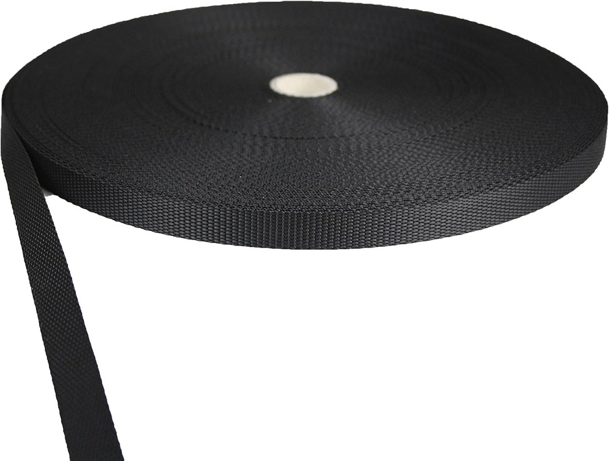 Sterke Polypropyleen Gordelband Zwart 15mm Breed - 50 Meter Rol