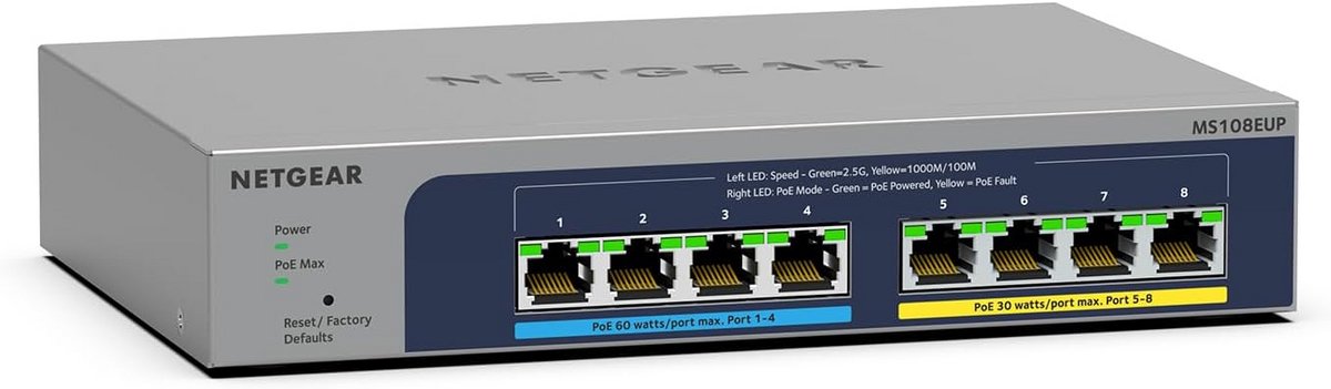 8-Poorts PoE Multi-Gigabit Unmanaged Netwerk Switch - 4x PoE++ & 4x PoE+ (230W Budget)