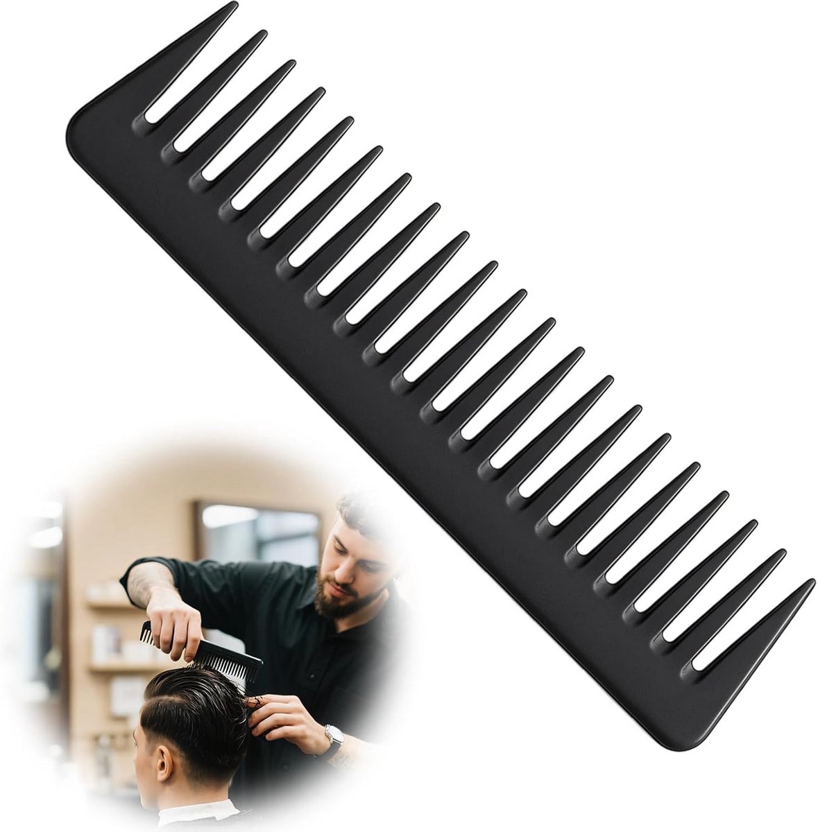 Anti Statische Brede Tanden Kam voor Krullend Haar en Baard Styling Zwart