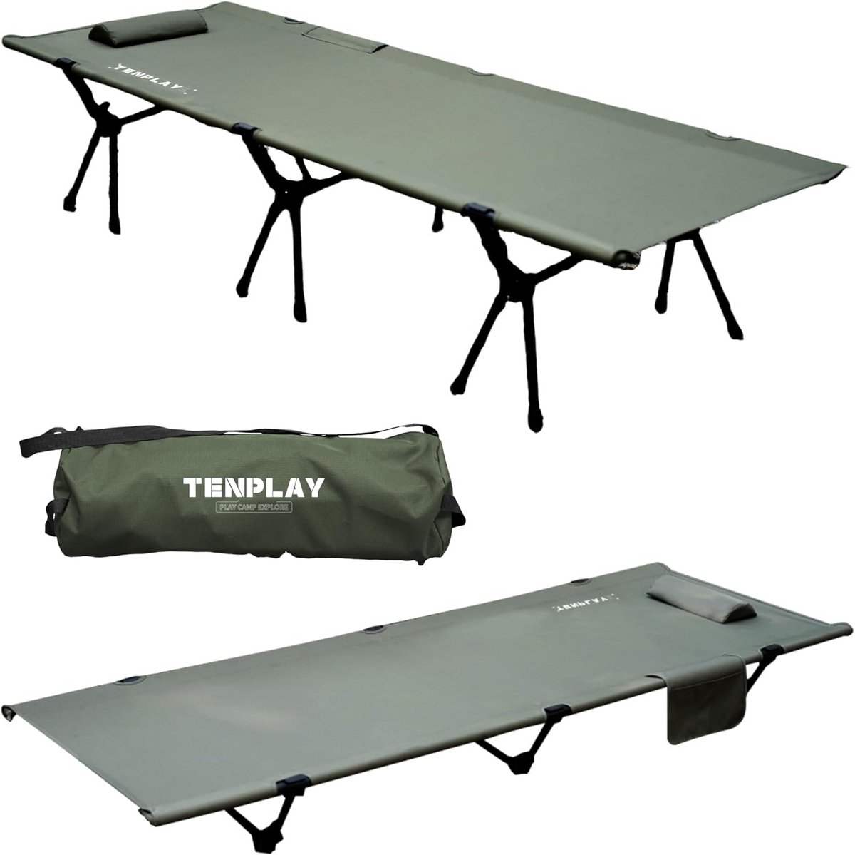 Ultralicht campingbed 150 kg capaciteit - 3,08 kg - 7075 aluminium - 600D Oxford - hoofdsteun - draagtas - 2-hoogteverstelling