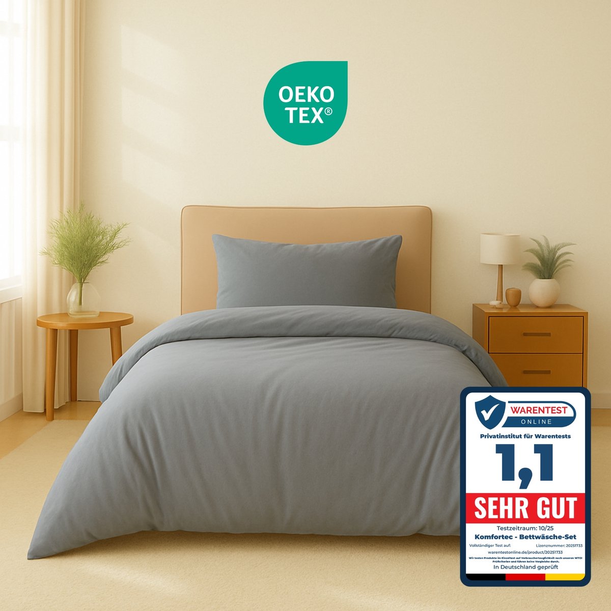 Komfortec Premium Dekbedovertrek 155x220 cm + 1x Kussensloop 40x80 cm - Geborsteld 100% Polyester Microvezel 90 g/m² - 3-Delige Superzachte Beddengoedset - Grijs