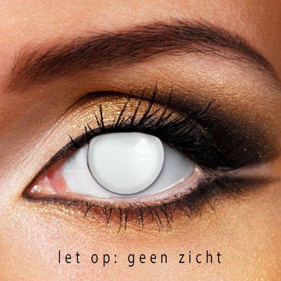 Partylens® kleurlenzen - White Block Blind - witte jaarlenzen met lenshouder - partylenzen