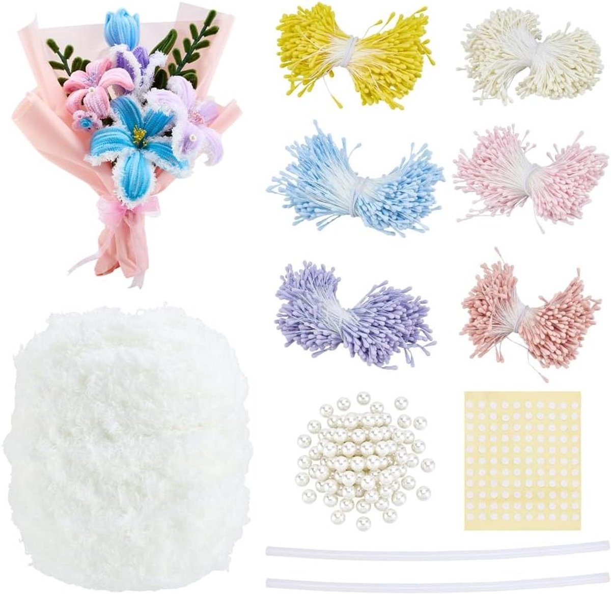 Cocoplus -Pluche Bloemen Maken Kit - Bloem Meeldraden - Pijp Schooners - DIY - Geschikt voor Knutselen - Bloemen Kit met Parels - Fluwelen Garen - Ambachten - Bloem Kit - Bruiloft Boeket - Allecta
