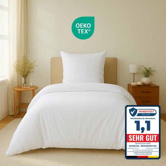 Komfortec Premium Dekbedovertrek 135x200 cm + Kussensloop 80x80 cm - 100% Microvezel - 90 g/m² - 2-Delige Superzachte Beddengoedset - met Rits - Wit