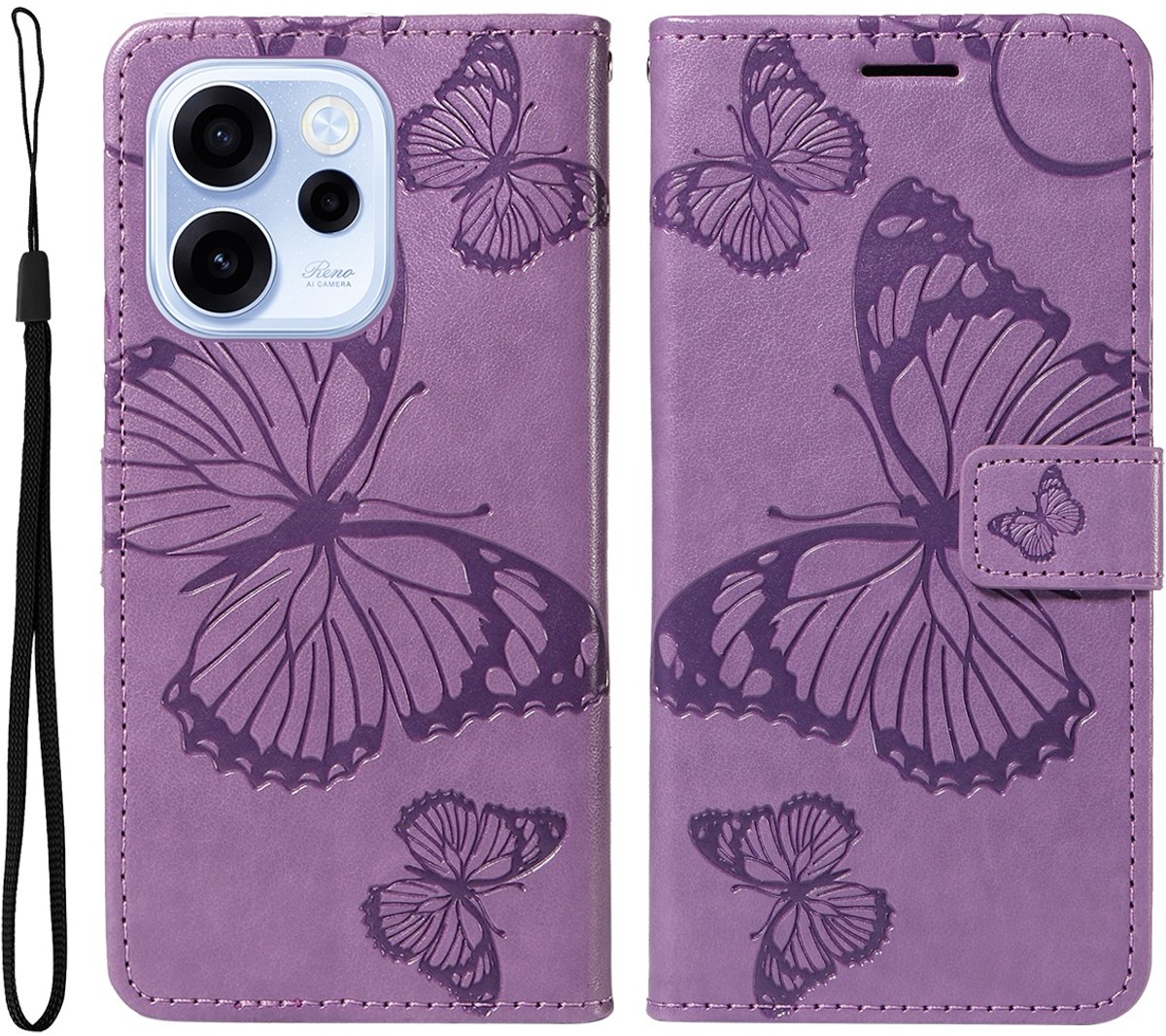Coverup Hoesje - Geschikt voor OPPO Reno15 F Hoesje - Coverup Vlinders Book Case - Lila