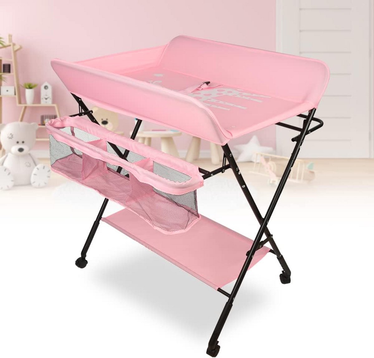Opvouwbare babyverschoontafel met aankleedkussen, veiligheidsgordel en opbergvakken - Donkerblauw