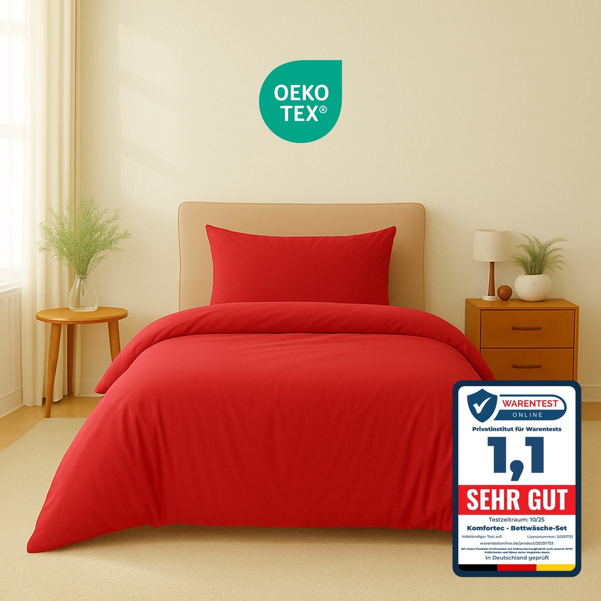 Komfortec Premium Dekbedovertrek 135x200 cm + Kussensloop 40x80 cm - 100% Microvezel - 120 g/m² - 2-Delige Superzachte Beddengoedset - met Rits - Rood