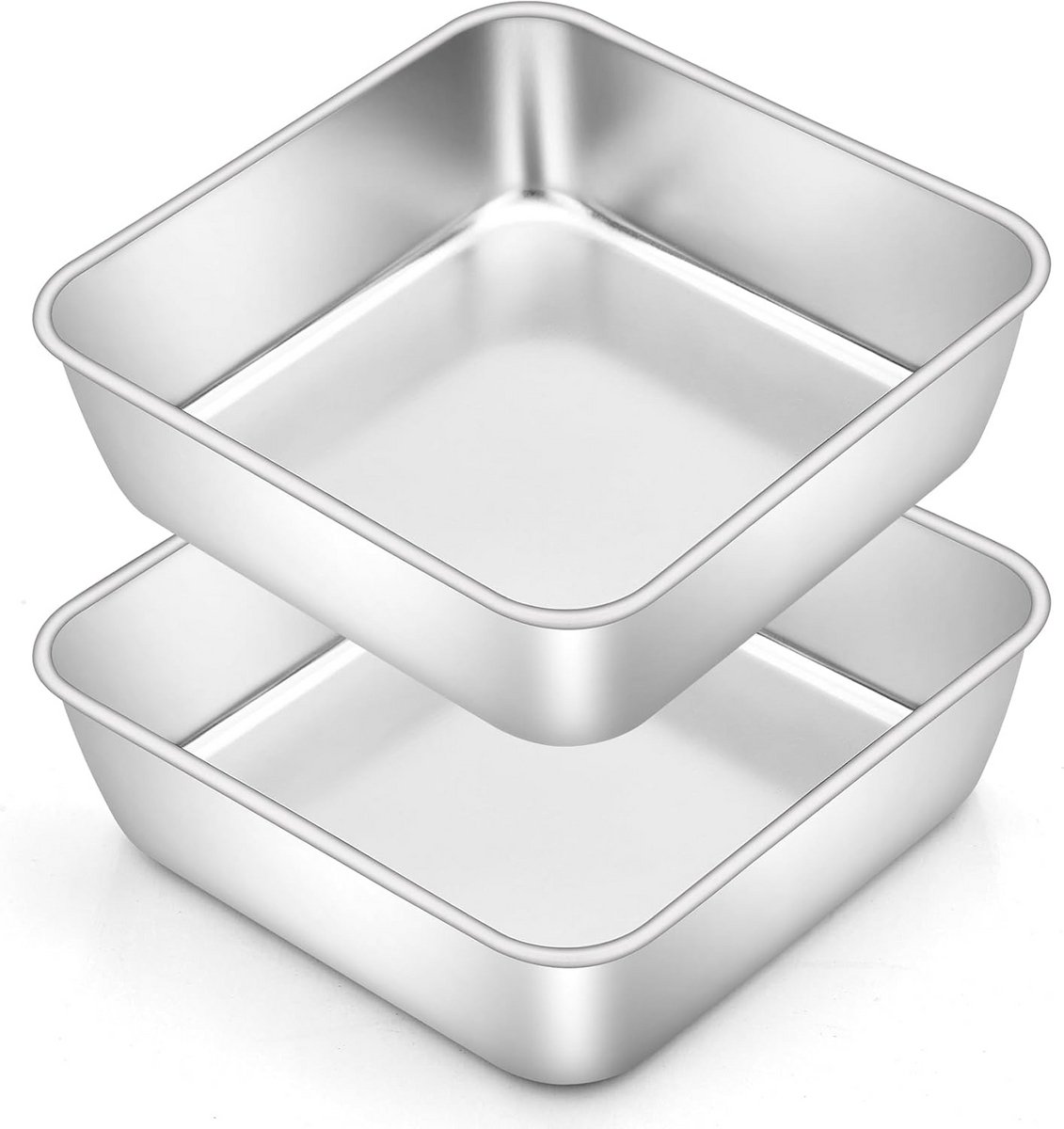 Vierkante bakvorm van roestvrij staal – set van 2, 15 x 15 x 5 cm, geschikt voor taart, brownies, lasagna, oven- en vaatwasmachinebestendig