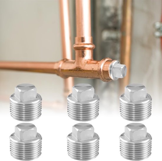 8 Pcs RVS Stopper - 1/2 Inch AG - 1/2 Inch Mannelijke Draadkap - Afsluitstopper - Blinde Stopper - Waterpijp Afsluitkap - Tuitbescherming - Hexa Slangdoppen voor Verwarming — afbeelding 2
