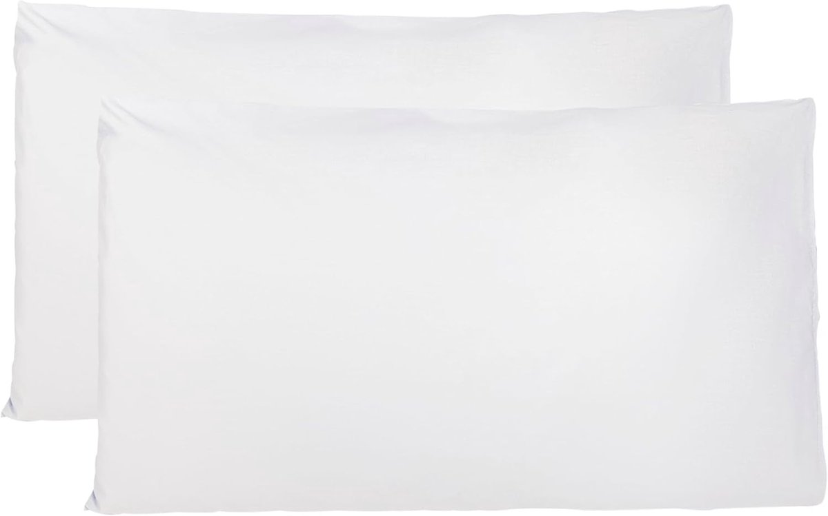 Famanu Paar kussenslopen 100% Pure katoen CM - Set van 2 Bed Kussen Stoffen Gemaakt in Italië - Tassluiting - Solid Color - Standaard - Wit White