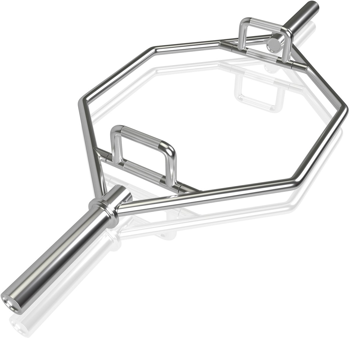 COSTWAY Trap Bar, 142 cm halterstang met 2 veersluitingen en inklapbare handgreep, zeskantige stang 25/50 mm opname, Olympische bar voor kniebuigingen, deadlifts