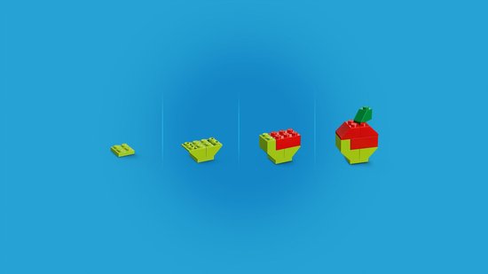 Opbouw van een LEGO appel in vier stappen.