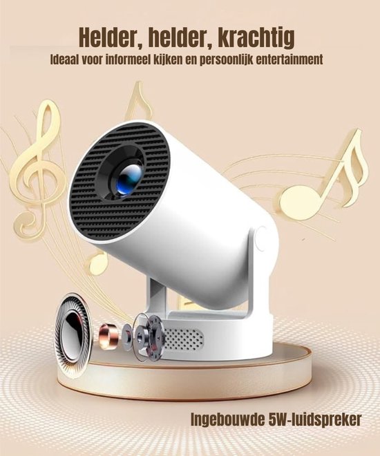 Mini beamer wit compact 80 inch scherm projector 1,6 m kijkafstand firmware update ondersteuning