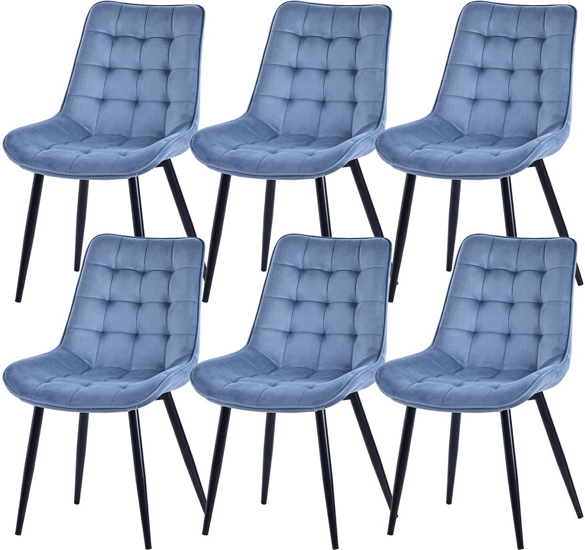HOMAVO YZ2 Set van 6 Eetkamerstoelen – Velvet/Fabric Stoelen met Metalen Poten – 53x62.5x88 cm – Comfortabel & Stijlvol – Modern Design Blauw-Velvet