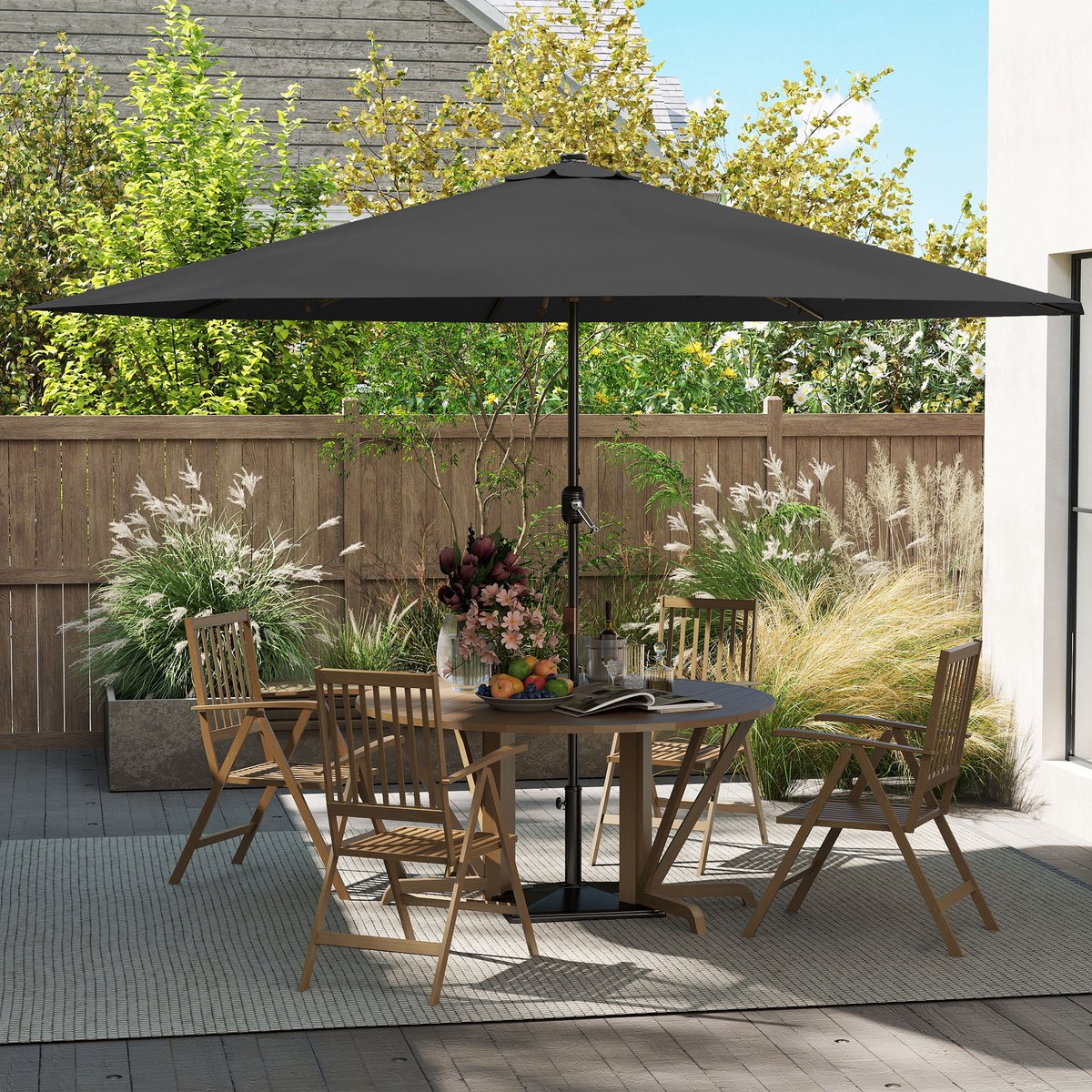 Aufun Zwevende Parasol Ø350cm met zwengel, UV-bescherming, Niet-Stuurbare tuinparasol voor terras, balkon en strand – Donkergrijs – foto 4