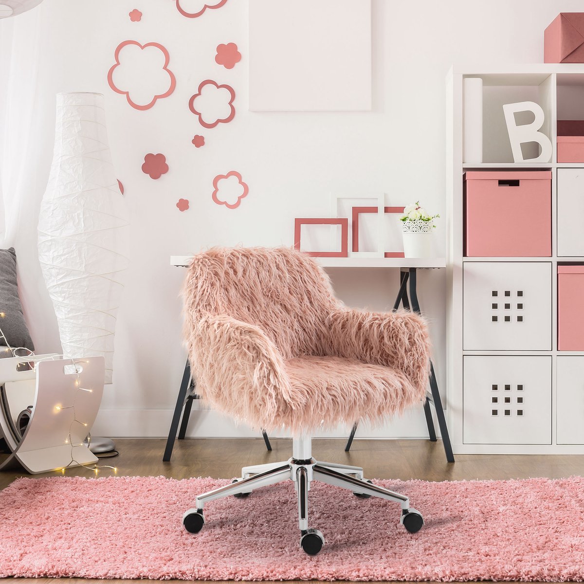 STILVORA Bureaustoel 57 B X 60 D X 75 85 H Cm - In Hoogte Verstelbaar En Draaibaar - Met Armleuningen - Nylon - Roze