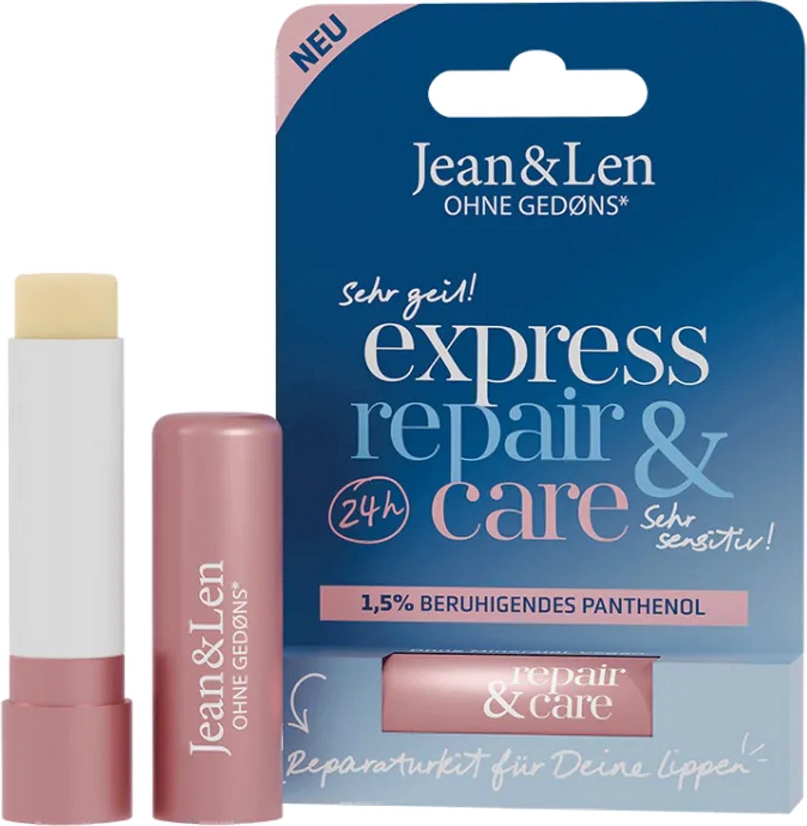 Jean & Len Lippenbalsem Express Repair Care – 4.7 g: vegan lippenbalsem zonder onzin. Verzacht. herstelt & beschermt droge en gebarsten lippen.