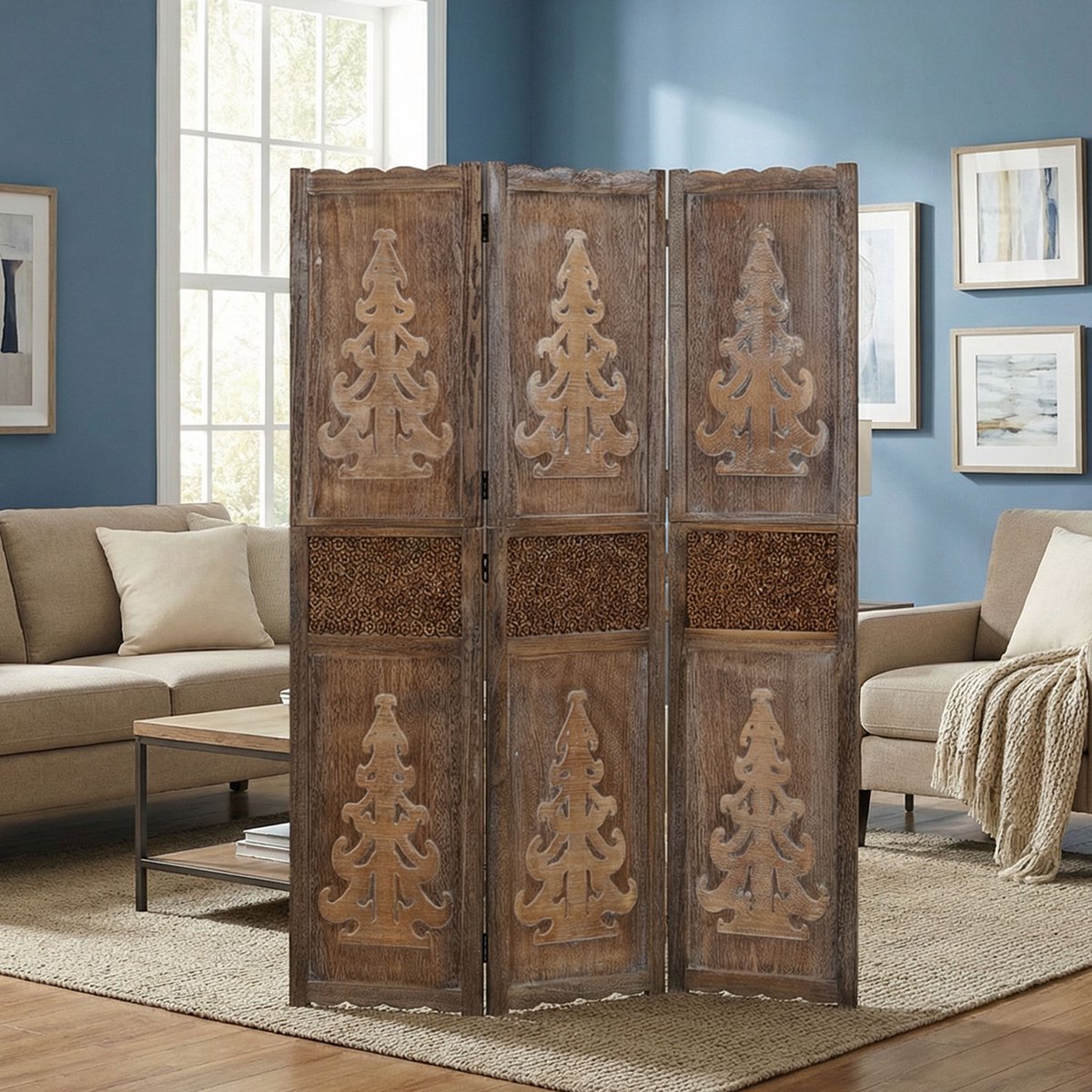 Homestyle4u Kamerscherm - 120x170 cm - Bruin - 3-delig - houten decoratie