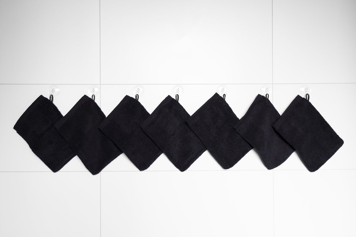 RELAKZ - Zwarte - Washandjes - Set 7 Stuks - 100% Katoen - 550 GSM - Zacht en Hoog Absorberend