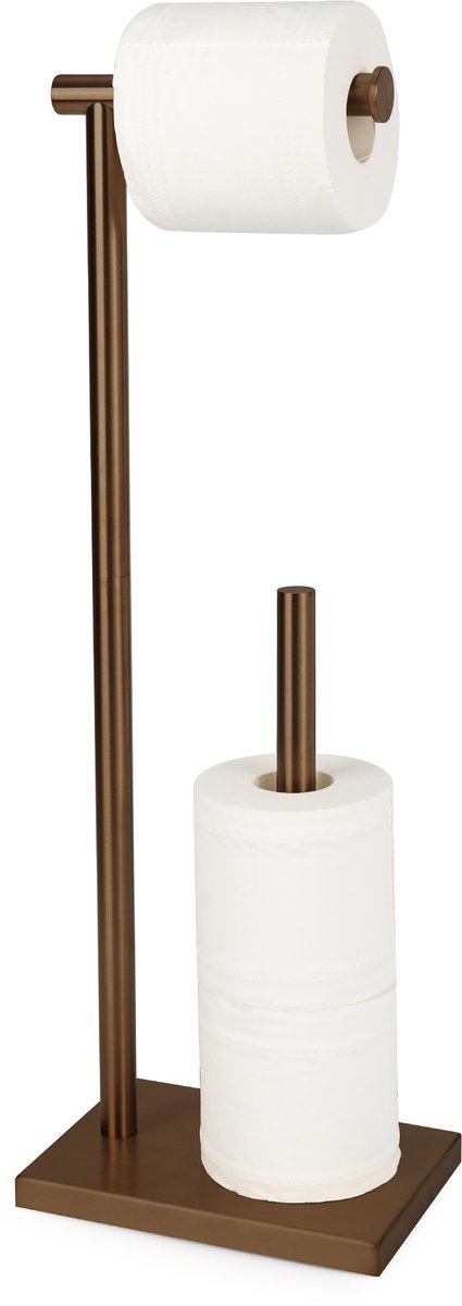 VDN Stainless wc rolhouder staand koper - Toiletrolhouder en reserverolhouder - RVS - Geschikt voor 3+1 WC papier rollen - 2 in 1