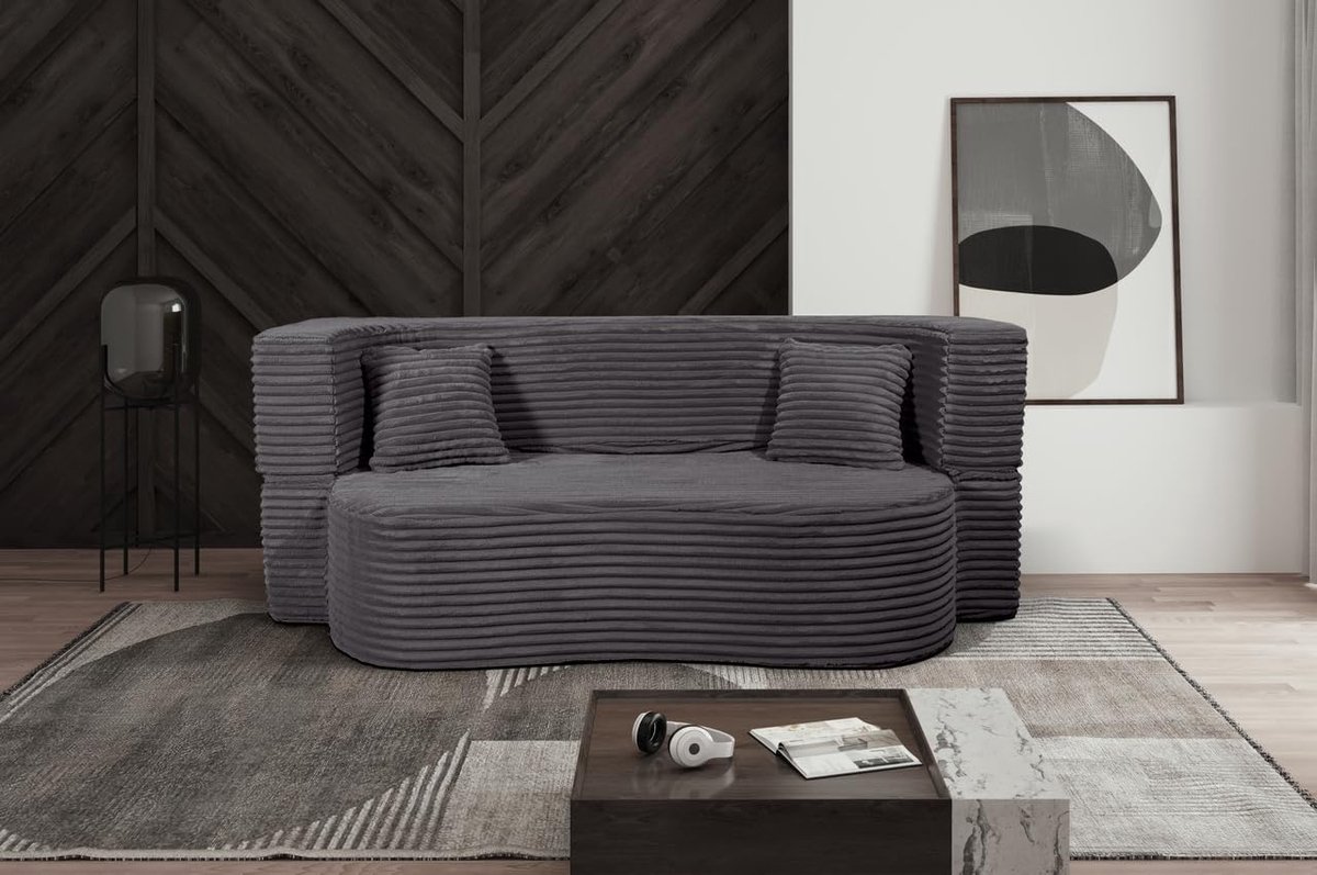 Slaapbank 3-zits 200x72x80 cm – Schuimrubber Bank met Afneembare Corduroy Hoes & Logeerfunctie – Donkergrijs – Pauwhome
