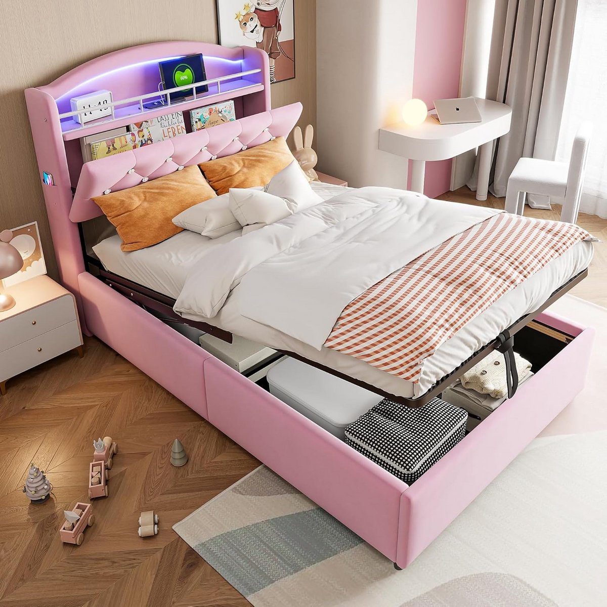 Eenpersoons LED bed met USB oplader - 90x200cm - Zacht en comfortabel - Multifunctioneel b