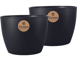 Vyveo - Bloempot Lunda - Set van 2 - 23x17 - Zwart - Bloempot voor binnen en buiten - Lichtgewicht - Breukbestendig - Vorstbestendig - UV-bestendig