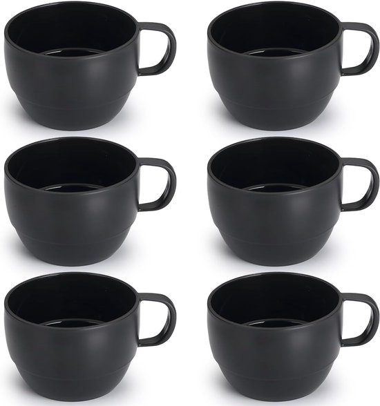 Set de 6 Coffee Mugs - Tasses à Café en Plastique Durable Légères 350ml pour la Maison - Extérieur - Pique-nique - Camping - Idée de Cadeau d'Anniversaire