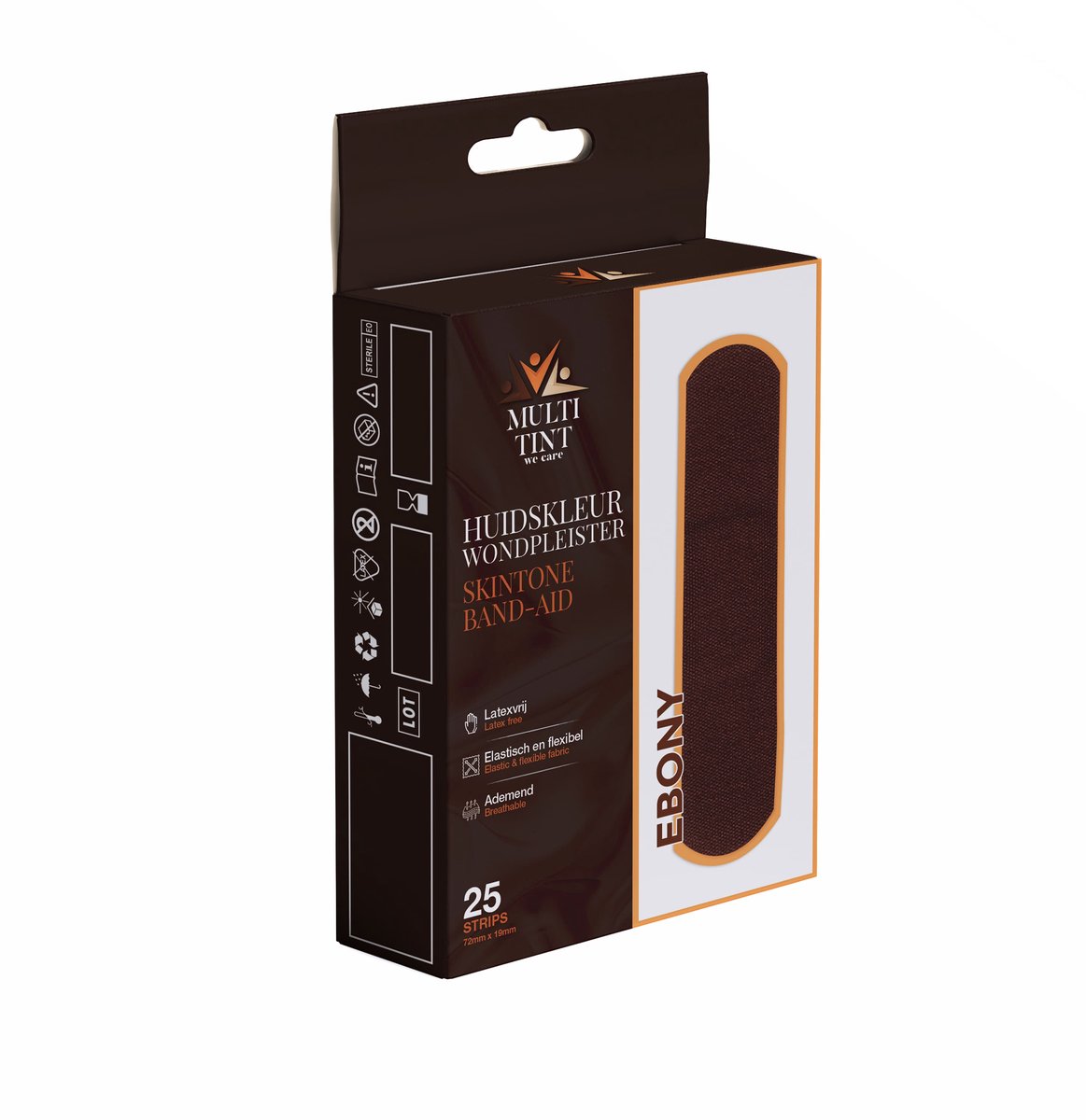 MultiTint Wondpleister Ebony - Doosje 25st - 72x19mm - Ebony huidskleur - Latexvrij - Elastisch en Flexibel - Ademend