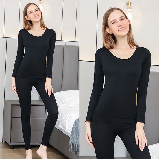 Thermisch Dames Ondergoed Set - Warm & Comfortabel Naadloos Thermopak voor Vrouwen (1 Set) - Maat 40-65 Kg - Zwart