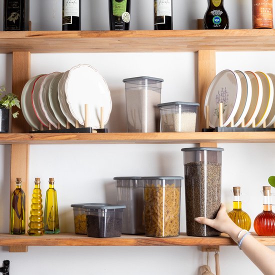 Set de Bocaux de conservation de Bidons alimentaires 12 pièces Bocaux de conservation en plastique anthracite avec couvercle Récipient pour aliments frais Bocaux de conservation hermétiques Congélateur empilable