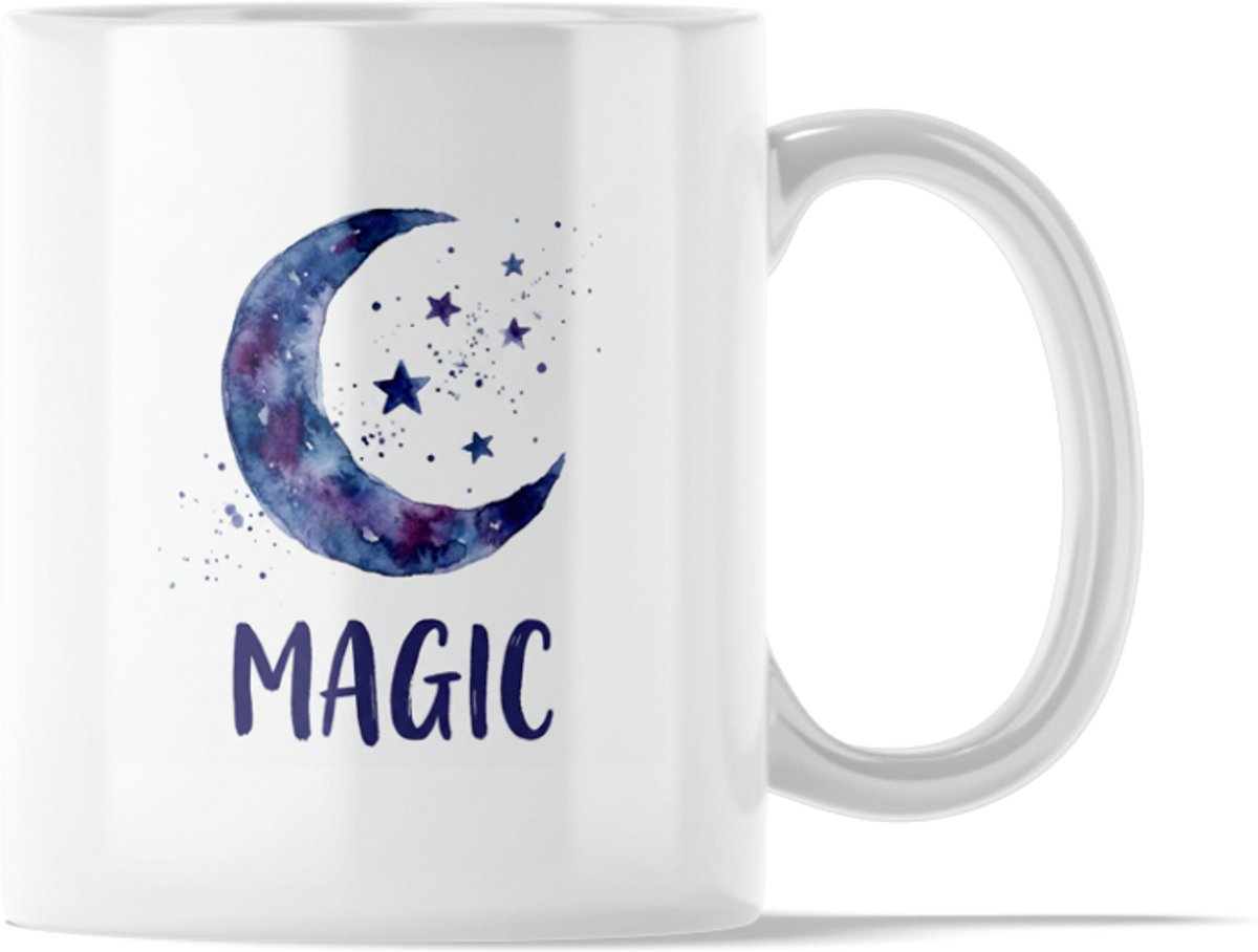 "Aquarel Series" Mok: Magic Moon – Woord Magisch/ Magie - Mystieke Waterverf Mok met Galaxy Maan en Sterren - Positieve Herinnering om de Magie in Ons Alledaagse Leven te Blijven Zien - Lief Cadeau voor Moeder of Vriendin